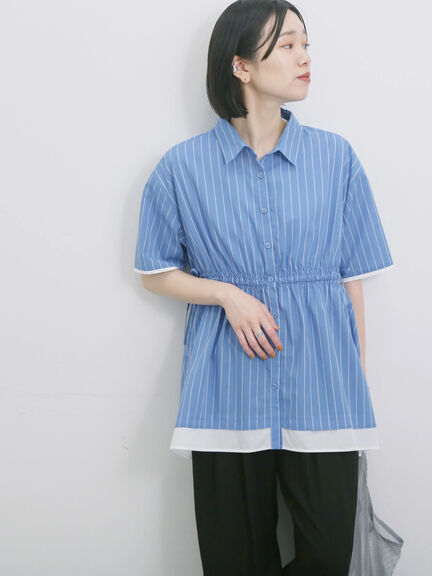 ストライプウエストシャーリングブラウス（ピンク/ブルー/キナリ）｜Samansa Mos2 blue（サマンサモスモス ブルー）通販