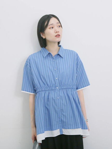 ストライプウエストシャーリングブラウス（ピンク/ブルー/キナリ）｜Samansa Mos2 blue（サマンサモスモス ブルー）通販