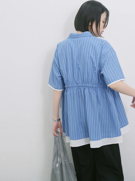 ストライプウエストシャーリングブラウス（ピンク/ブルー/キナリ）｜Samansa Mos2 blue（サマンサモスモス ブルー）通販