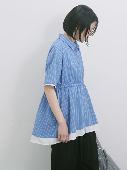 ストライプウエストシャーリングブラウス（ピンク/ブルー/キナリ）｜Samansa Mos2 blue（サマンサモスモス ブルー）通販