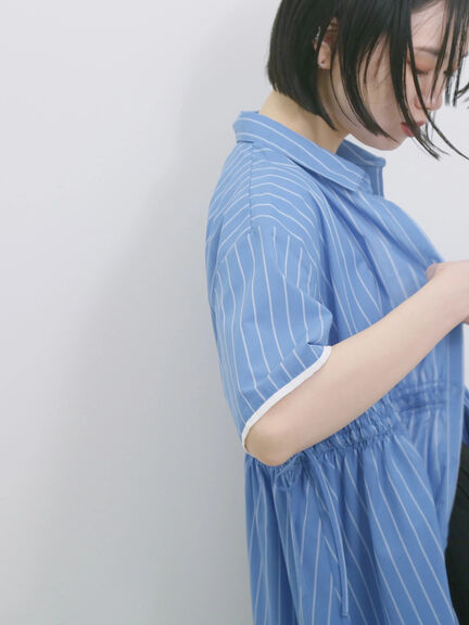 ストライプウエストシャーリングブラウス（ピンク/ブルー/キナリ）｜Samansa Mos2 blue（サマンサモスモス ブルー）通販