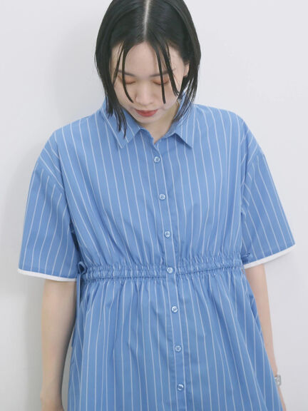ストライプウエストシャーリングブラウス（ピンク/ブルー/キナリ）｜Samansa Mos2 blue（サマンサモスモス ブルー）通販