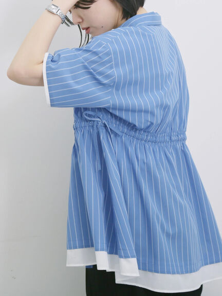 ストライプウエストシャーリングブラウス（ピンク/ブルー/キナリ）｜Samansa Mos2 blue（サマンサモスモス ブルー）通販