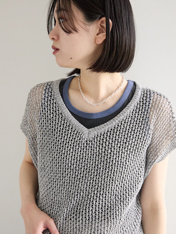 メランジラメメッシュニットベスト（グレー）｜Samansa Mos2 blue（サマンサモスモス ブルー）通販