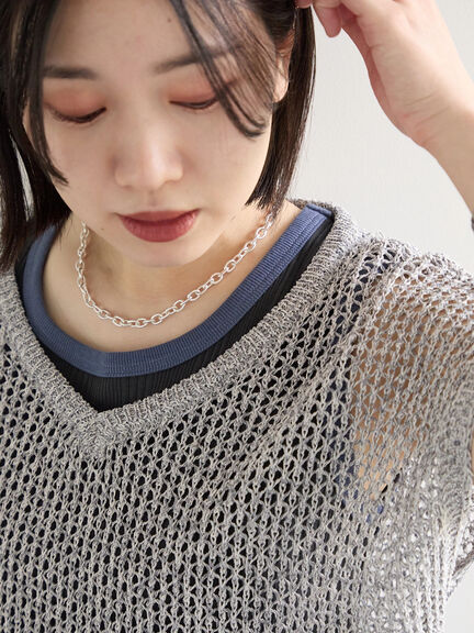 メランジラメメッシュニットベスト（グレー/ベージュ/キナリ）｜Samansa Mos2 blue（サマンサモスモス ブルー）通販