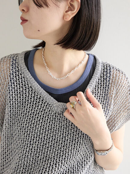 メランジラメメッシュニットベスト（グレー/ベージュ/キナリ）｜Samansa Mos2 blue（サマンサモスモス ブルー）通販