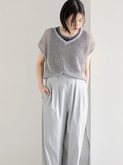 メランジラメメッシュニットベスト（グレー/ベージュ/キナリ）｜Samansa Mos2 blue（サマンサモスモス ブルー）通販