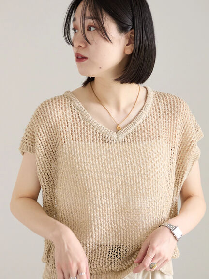 メランジラメメッシュニットベスト（グレー/ベージュ/キナリ）｜Samansa Mos2 blue（サマンサモスモス ブルー）通販