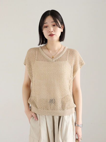 メランジラメメッシュニットベスト（グレー/ベージュ/キナリ）｜Samansa Mos2 blue（サマンサモスモス ブルー）通販