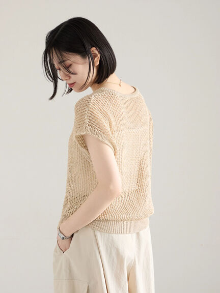 メランジラメメッシュニットベスト（グレー/ベージュ/キナリ）｜Samansa Mos2 blue（サマンサモスモス ブルー）通販