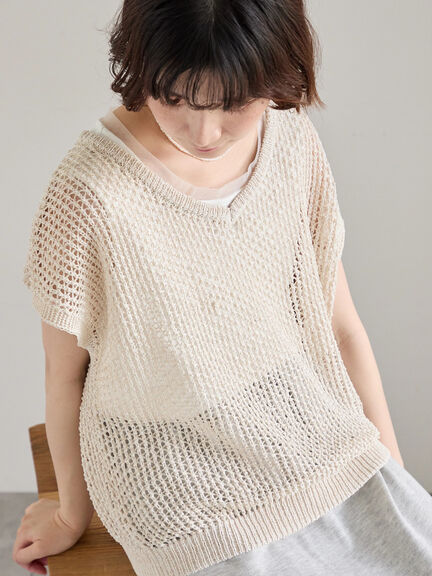 メランジラメメッシュニットベスト（グレー/ベージュ/キナリ）｜Samansa Mos2 blue（サマンサモスモス ブルー）通販