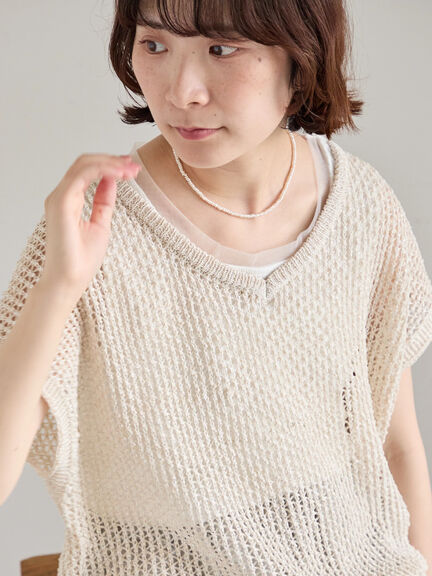 メランジラメメッシュニットベスト（グレー/ベージュ/キナリ）｜Samansa Mos2 blue（サマンサモスモス ブルー）通販