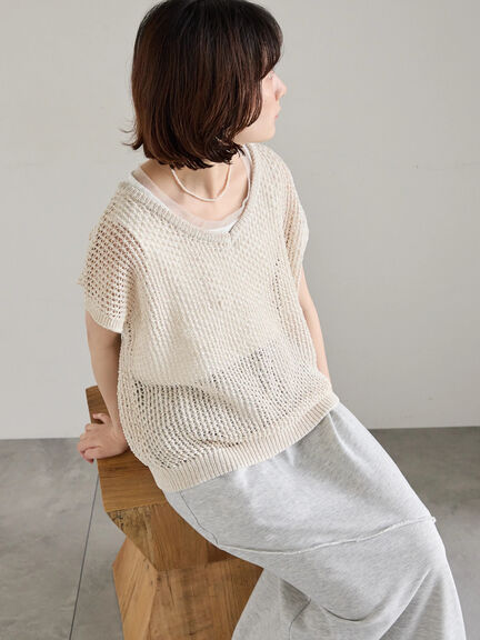 メランジラメメッシュニットベスト（グレー/ベージュ/キナリ）｜Samansa Mos2 blue（サマンサモスモス ブルー）通販