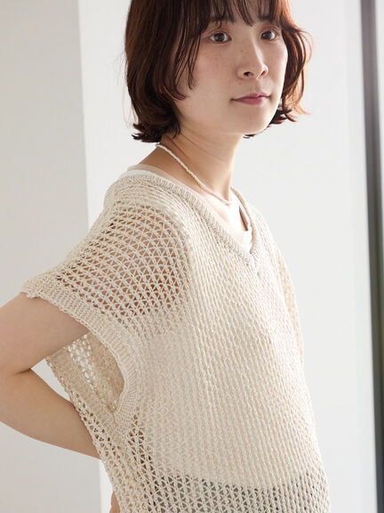 メランジラメメッシュニットベスト（グレー/ベージュ/キナリ）｜Samansa Mos2 blue（サマンサモスモス ブルー）通販