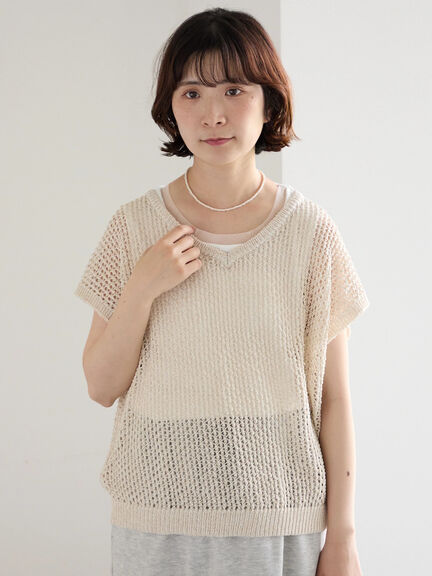 メランジラメメッシュニットベスト（グレー/ベージュ/キナリ）｜Samansa Mos2 blue（サマンサモスモス ブルー）通販