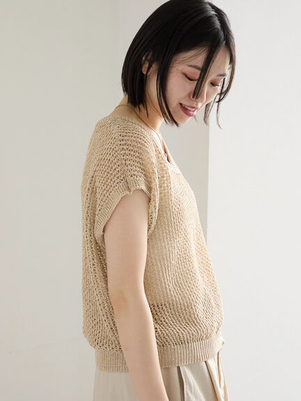 メランジラメメッシュニットベスト（グレー/ベージュ/キナリ）｜Samansa Mos2 blue（サマンサモスモス ブルー）通販