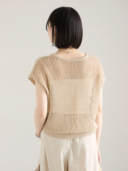 メランジラメメッシュニットベスト（グレー/ベージュ/キナリ）｜Samansa Mos2 blue（サマンサモスモス ブルー）通販