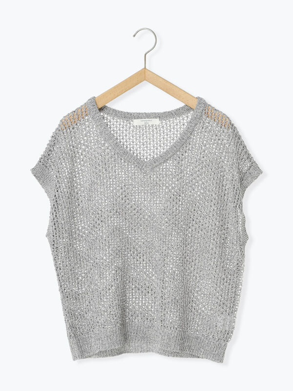 セール】 メランジラメメッシュニットベスト（グレー/ベージュ/キナリ