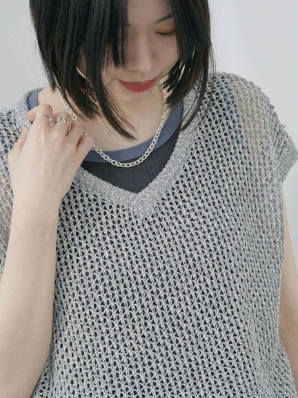 メランジラメメッシュニットベスト（グレー/ベージュ/キナリ）｜Samansa Mos2 blue（サマンサモスモス ブルー）通販