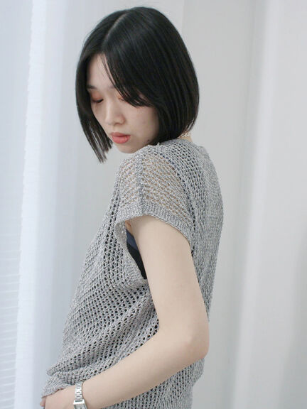 メランジラメメッシュニットベスト（グレー/ベージュ/キナリ）｜Samansa Mos2 blue（サマンサモスモス ブルー）通販