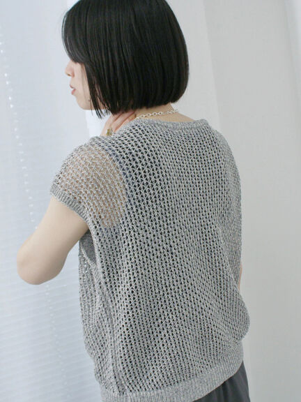 メランジラメメッシュニットベスト（グレー/ベージュ/キナリ）｜Samansa Mos2 blue（サマンサモスモス ブルー）通販