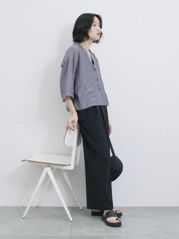 セール】 シアー開襟シャツ（チャコールグレー/モカ/イエロー/トップス