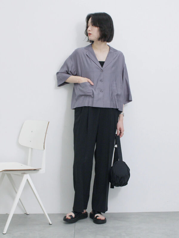 セール】 シアー開襟シャツ（チャコールグレー/モカ/イエロー/トップス