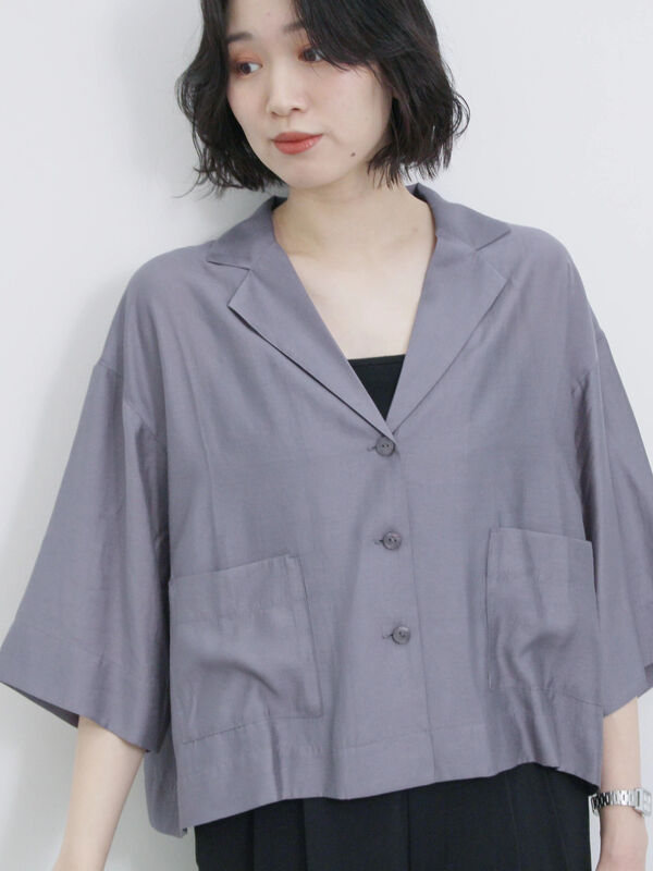 セール】 シアー開襟シャツ（チャコールグレー/モカ/イエロー/トップス