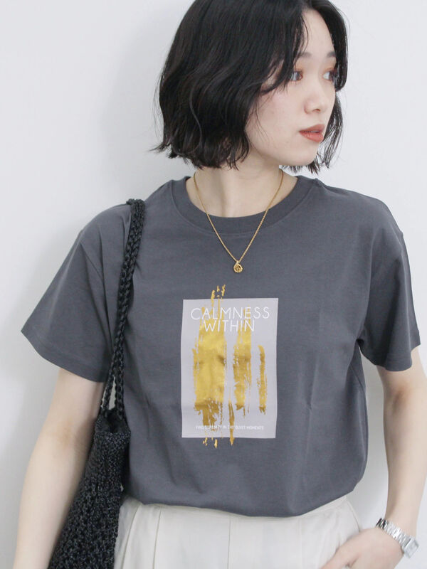 スクエア箔プリントTシャツ（チャコールグレー）｜Samansa Mos2 blue（サマンサモスモス ブルー）通販