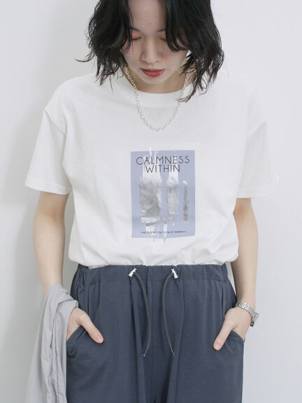 スクエア箔プリントTシャツ（オフホワイト/ホワイト/チャコールグレー）｜Samansa Mos2 blue（サマンサモスモス ブルー）通販