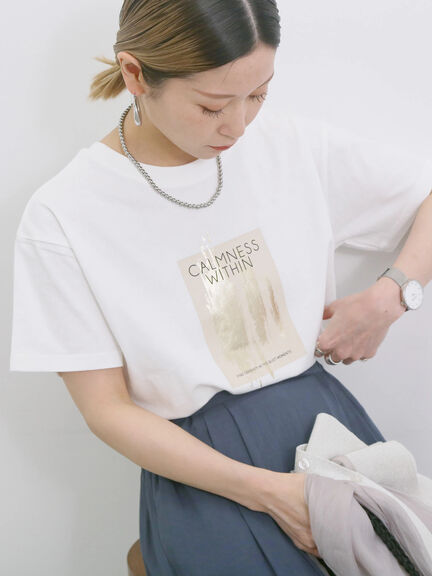 スクエア箔プリントTシャツ（オフホワイト/ホワイト/チャコールグレー）｜Samansa Mos2 blue（サマンサモスモス ブルー）通販