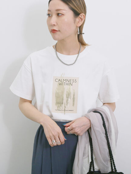 スクエア箔プリントTシャツ（オフホワイト/ホワイト/チャコールグレー）｜Samansa Mos2 blue（サマンサモスモス ブルー）通販