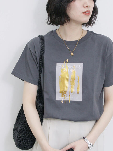 スクエア箔プリントTシャツ（オフホワイト/ホワイト/チャコールグレー）｜Samansa Mos2 blue（サマンサモスモス ブルー）通販