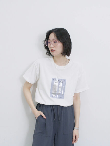 スクエア箔プリントTシャツ（オフホワイト/ホワイト/チャコールグレー）｜Samansa Mos2 blue（サマンサモスモス ブルー）通販