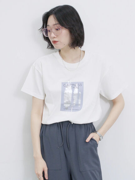 スクエア箔プリントTシャツ（オフホワイト/ホワイト/チャコールグレー）｜Samansa Mos2 blue（サマンサモスモス ブルー）通販