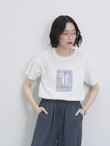 スクエア箔プリントTシャツ（オフホワイト/ホワイト/チャコールグレー）｜Samansa Mos2 blue（サマンサモスモス ブルー）通販