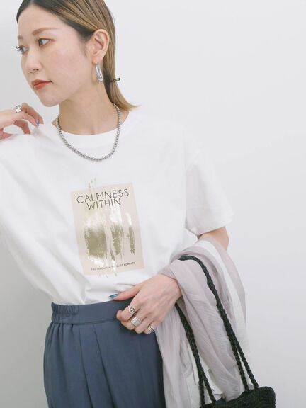 スクエア箔プリントTシャツ（オフホワイト/ホワイト/チャコールグレー）｜Samansa Mos2 blue（サマンサモスモス ブルー）通販