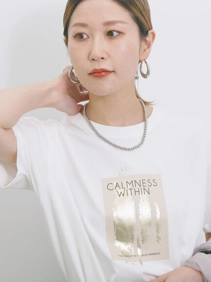 スクエア箔プリントTシャツ（オフホワイト/ホワイト/チャコールグレー）｜Samansa Mos2 blue（サマンサモスモス ブルー）通販