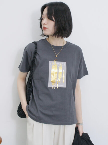 スクエア箔プリントTシャツ（オフホワイト/ホワイト/チャコールグレー）｜Samansa Mos2 blue（サマンサモスモス ブルー）通販