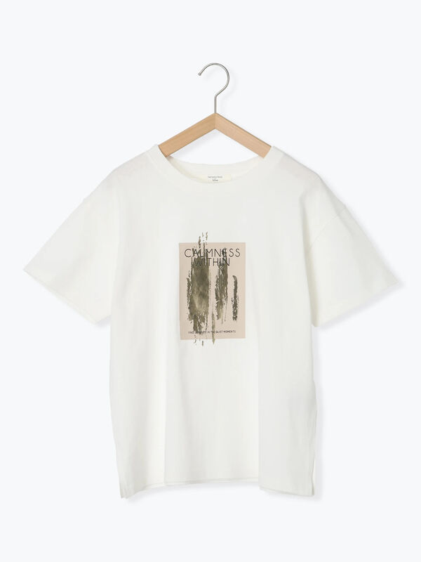 tシャツ スクエア箔プリント半袖Tシャツ レディース セール】 スクエア箔プリントTシャツ（オフホワイト/ホワイト