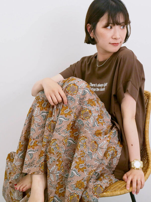 【Made in India】花柄ボイルギャザースカート（ベージュ/グリーン/ブルー）｜Samansa Mos2 blue（サマンサモスモス ブルー）通販