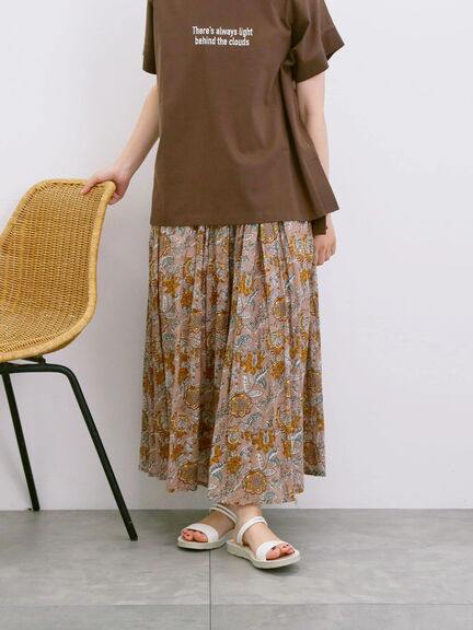 【Made in India】花柄ボイルギャザースカート（ベージュ/グリーン/ブルー）｜Samansa Mos2 blue（サマンサモスモス ブルー）通販