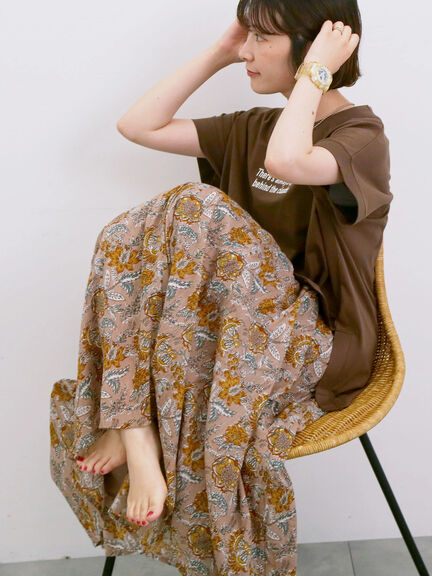 【Made in India】花柄ボイルギャザースカート（ベージュ/グリーン/ブルー）｜Samansa Mos2 blue（サマンサモスモス ブルー）通販