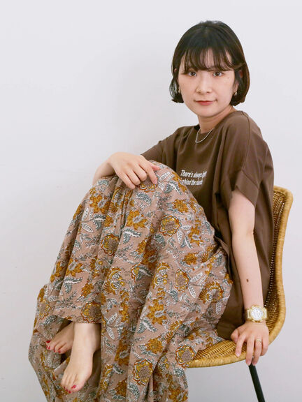 【Made in India】花柄ボイルギャザースカート（ベージュ/グリーン/ブルー）｜Samansa Mos2 blue（サマンサモスモス ブルー）通販