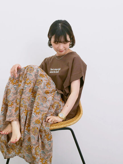 【Made in India】花柄ボイルギャザースカート（ベージュ/グリーン/ブルー）｜Samansa Mos2 blue（サマンサモスモス ブルー）通販