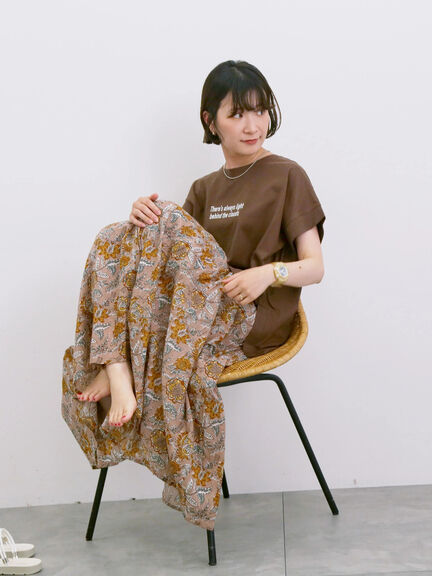 【Made in India】花柄ボイルギャザースカート（ベージュ/グリーン/ブルー）｜Samansa Mos2 blue（サマンサモスモス ブルー）通販
