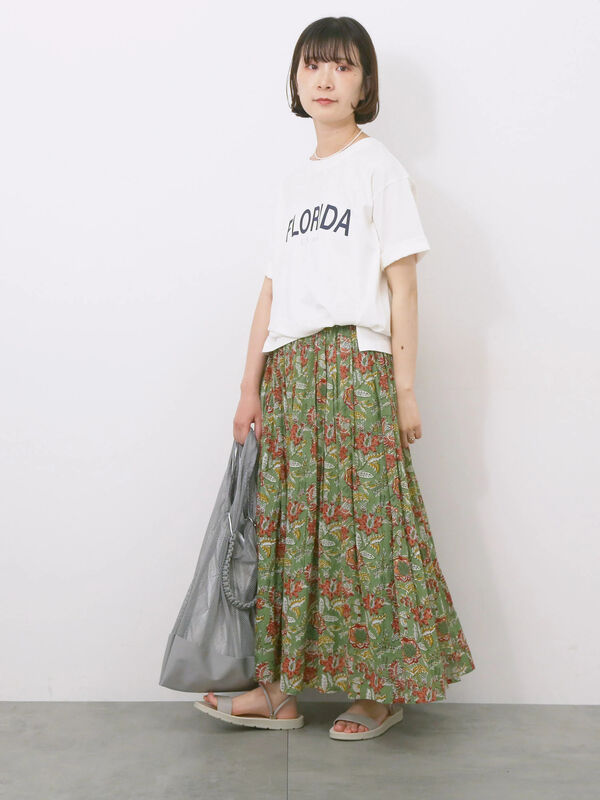 セール】 【Made in India】花柄ボイルギャザースカート