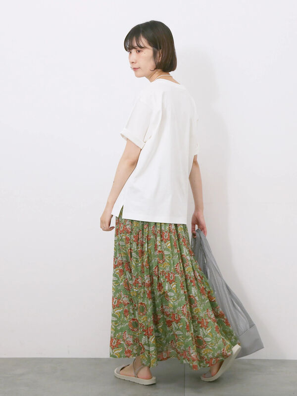 セール】 【Made in India】花柄ボイルギャザースカート
