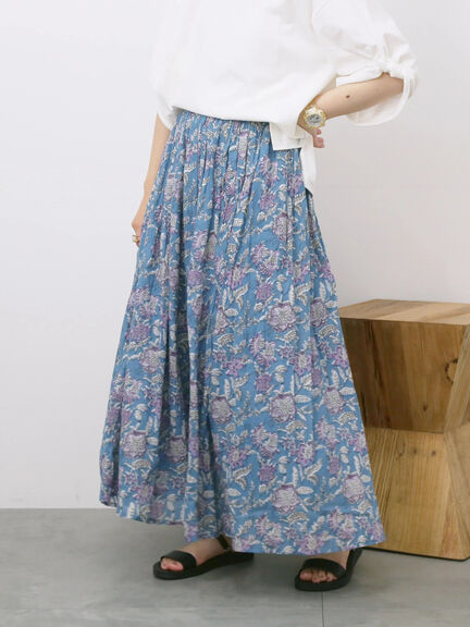 【Made in India】花柄ボイルギャザースカート（ベージュ/グリーン/ブルー）｜Samansa Mos2 blue（サマンサモスモス ブルー）通販