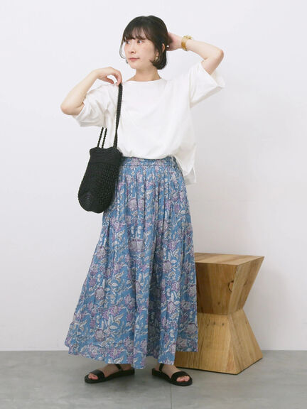 【Made in India】花柄ボイルギャザースカート（ベージュ/グリーン/ブルー）｜Samansa Mos2 blue（サマンサモスモス ブルー）通販